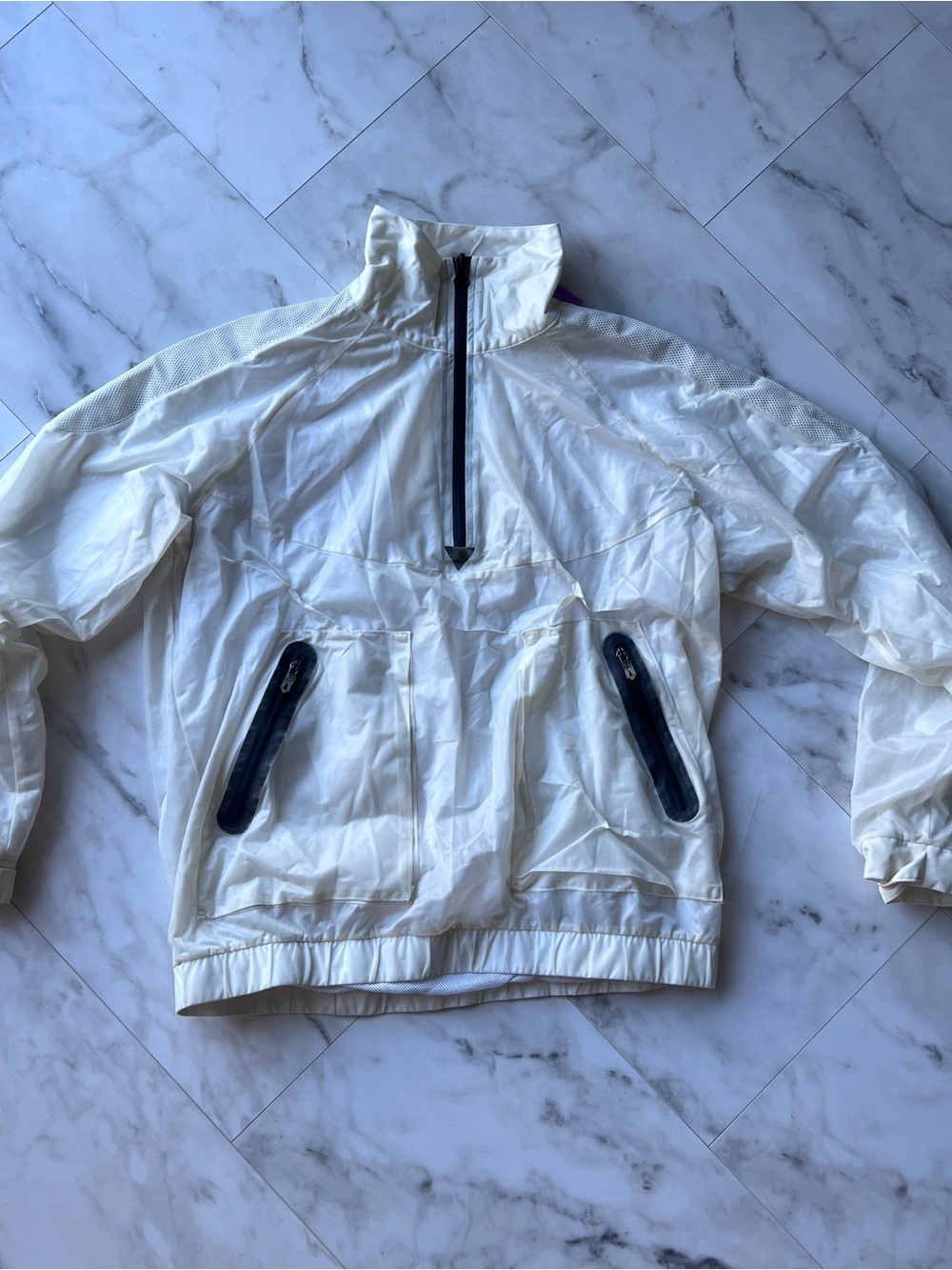 Vintage 90s Champion Vented White Half-Zip Windbreaker pullover size M
